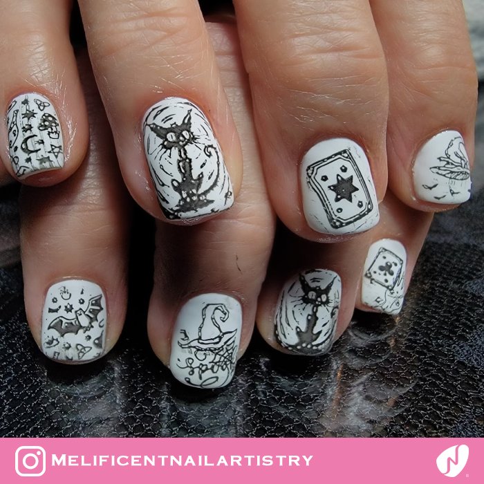 Halloween Cat on Short Natural Nails